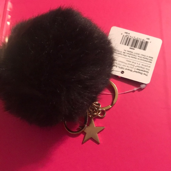 Other - New Black Fuzzy ball keychain w/gold star